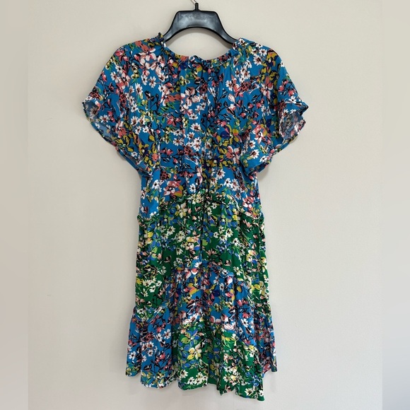 Anthropologie Robin Blue and Green Tiered Floral Mini Dress, size XS - Picture 3 of 8